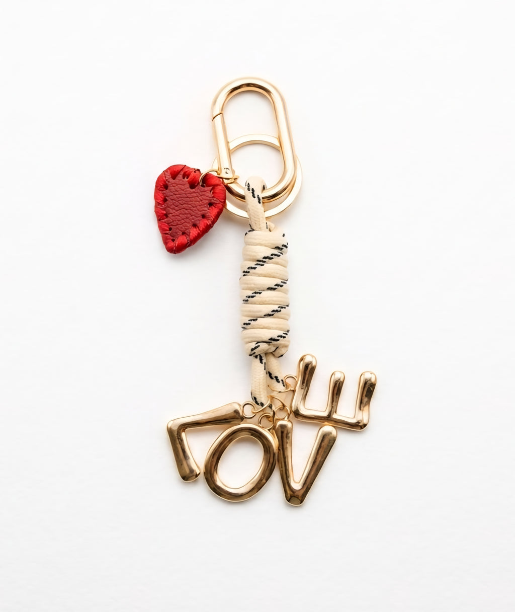 Chic 'LOVE' Charm Keychain - Woven Rope & Gold-Tone Hardware