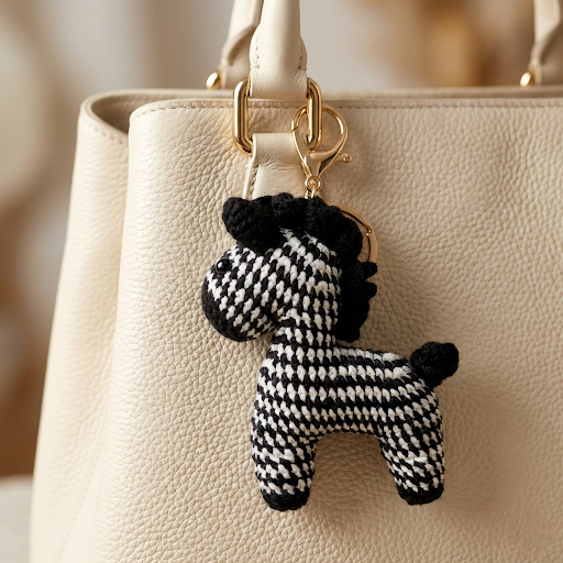 Handmade Crochet Zebra Bag Charm & Keychain