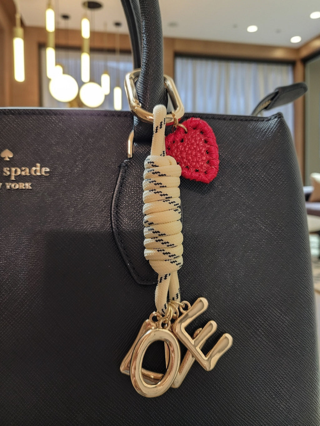 Chic 'LOVE' Charm Keychain - Woven Rope & Gold-Tone Hardware