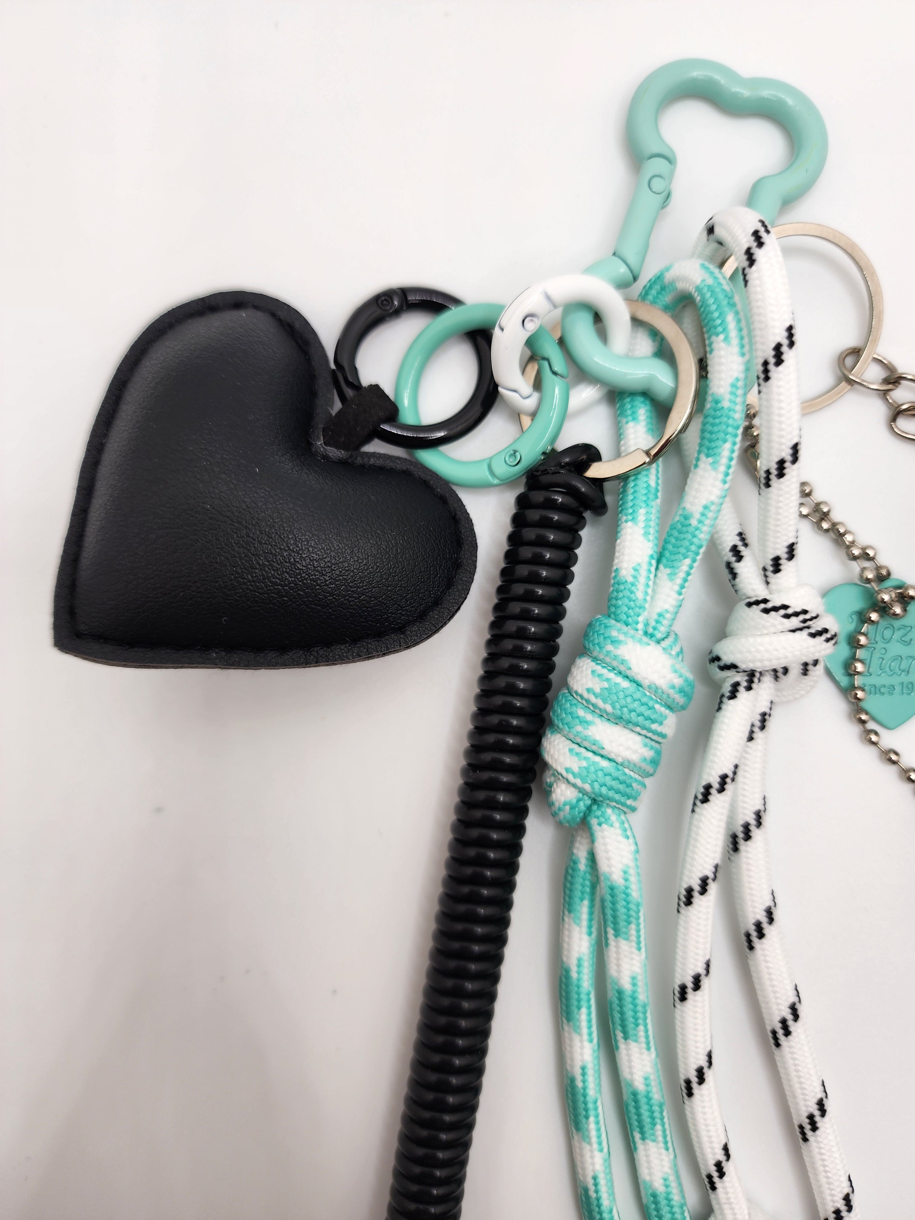 Heartbreak Club: Black & Mint Layered Bag Charm / Keychain