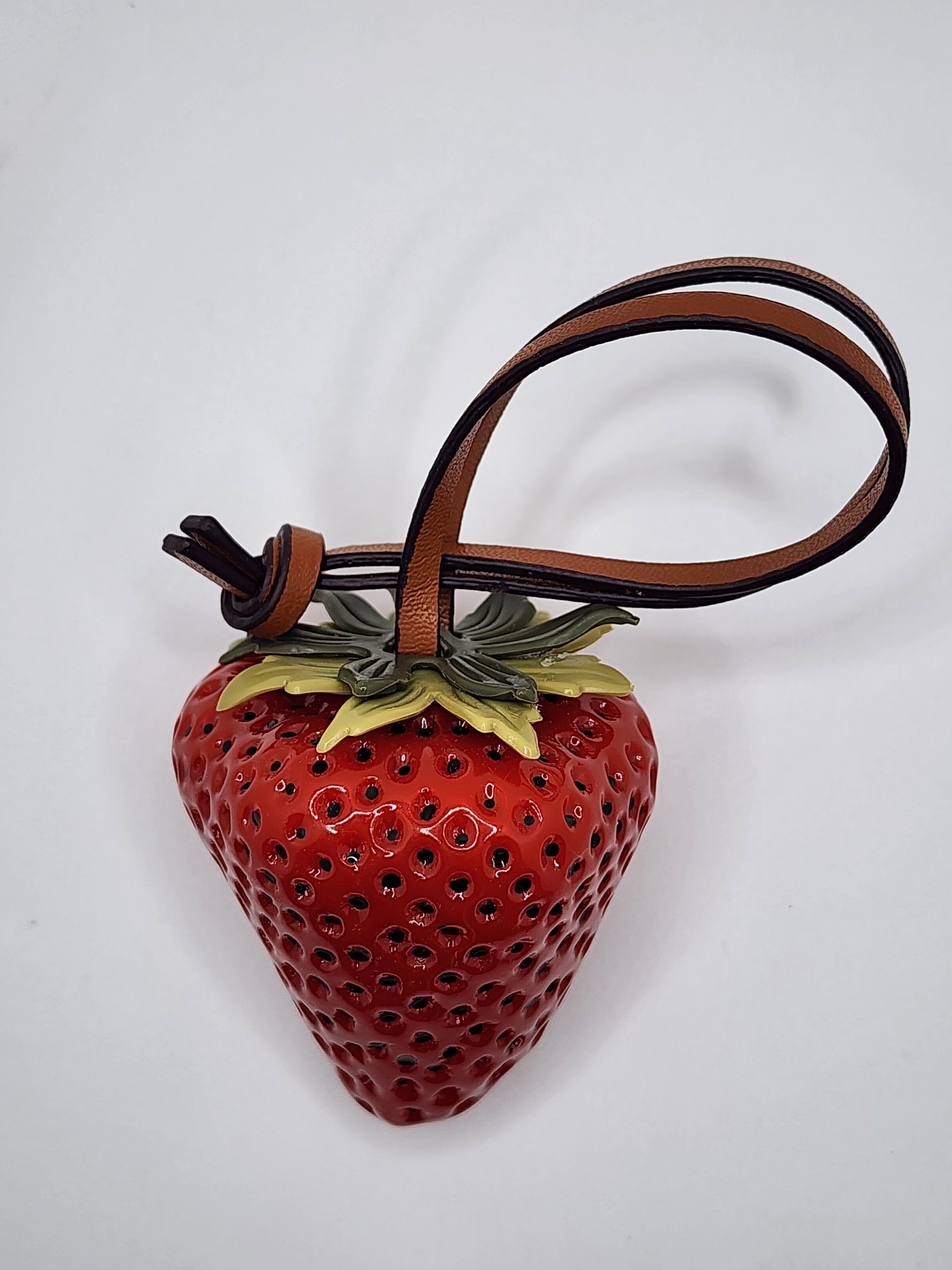 Glossy Strawberry Bag Charm Red and Pink Strawberry Purse Accessory