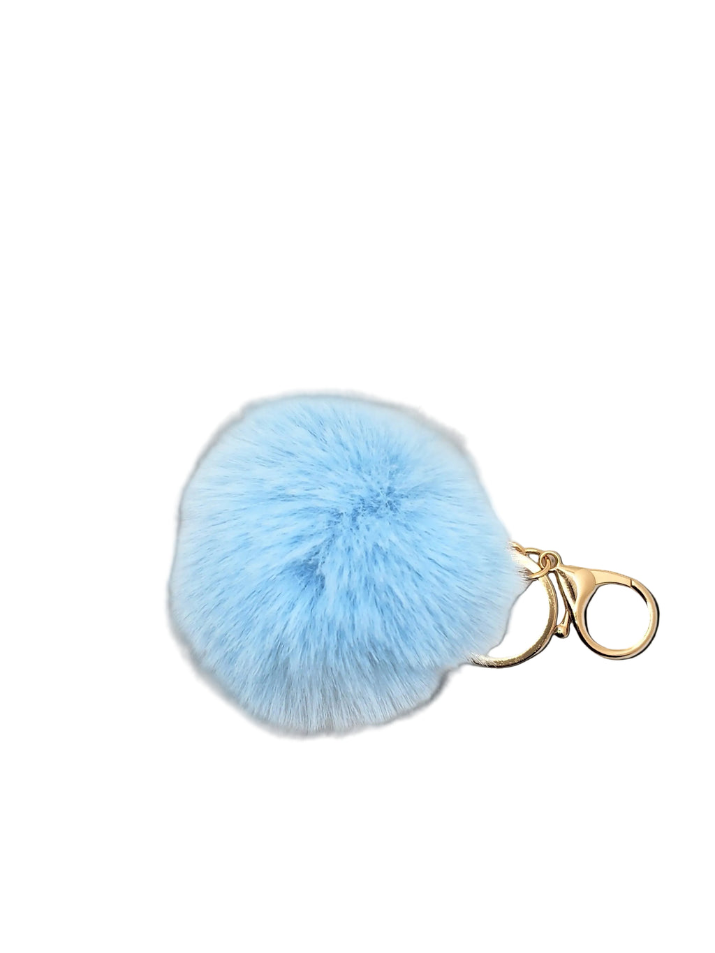 Light blue pom-pom keychain on a white background