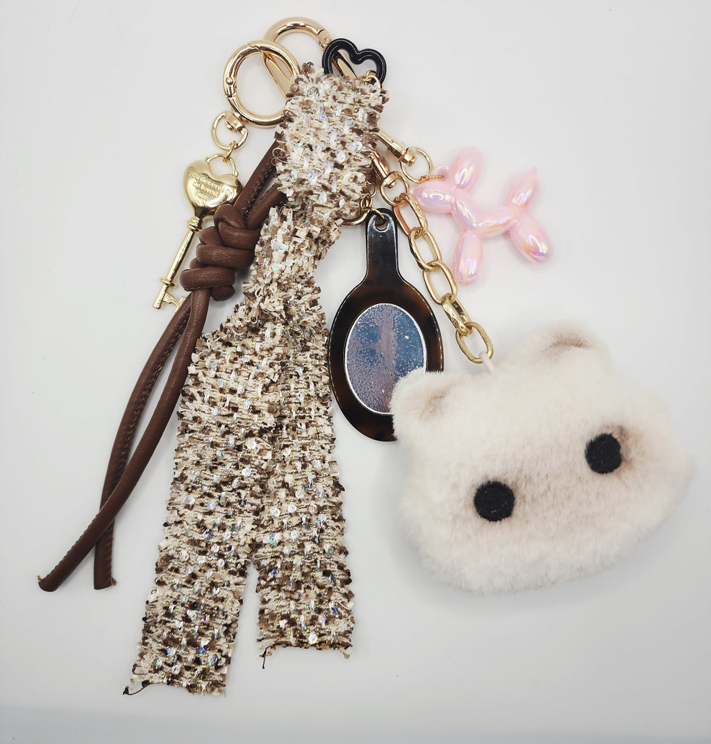 Coquette Bag Charm Stack – Balloon Dog & Plush Cat Keychain Accessory – Y2K Purse Charm