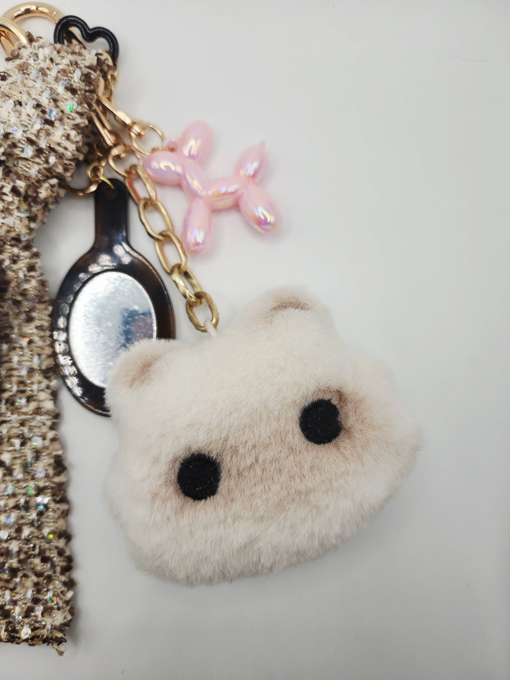 Coquette Bag Charm Stack – Balloon Dog & Plush Cat Keychain Accessory – Y2K Purse Charm