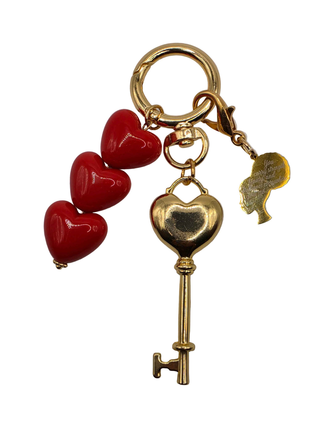 Personalized Gold Heart & Key Bag Charm | Custom Engraved Silhouette Keychain
