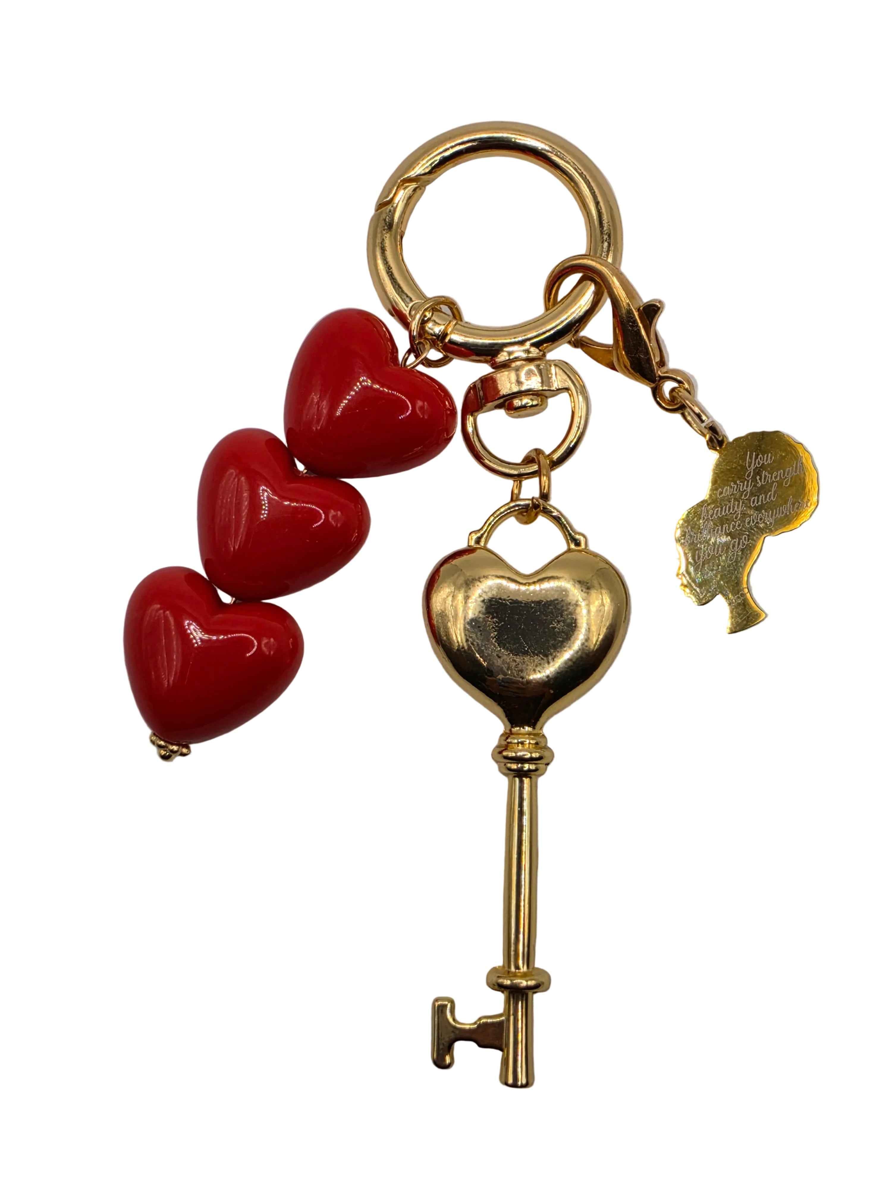 Personalized Gold Heart & Key Bag Charm | Custom Engraved Silhouette Keychain