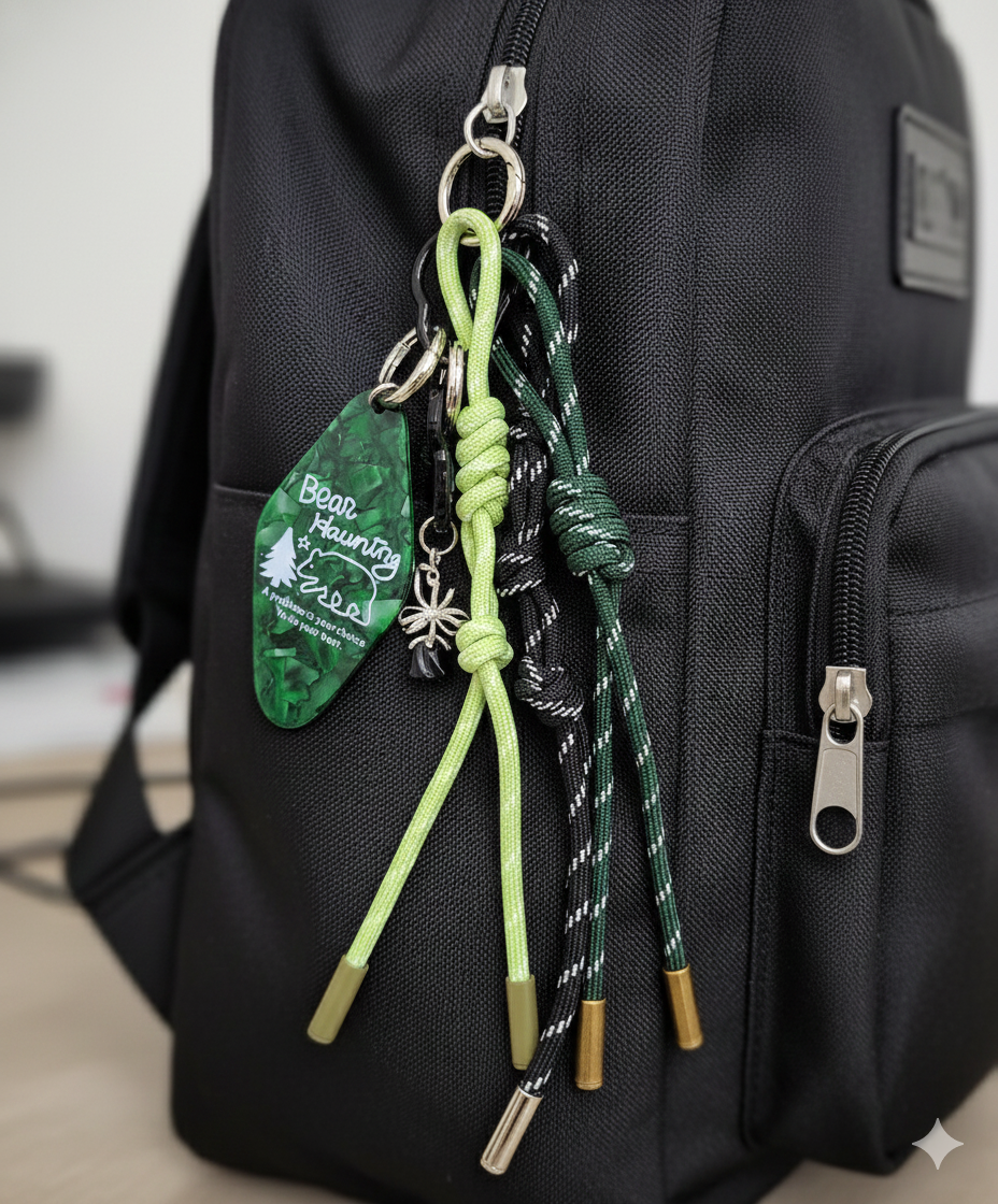 Bear Haunting Bag Charm - Green & Black