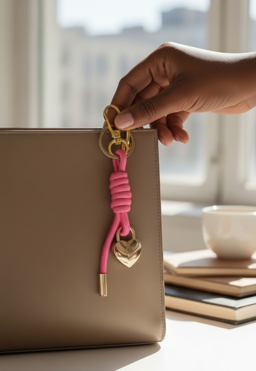 The Pink Heart Padlock Braided Lanyard