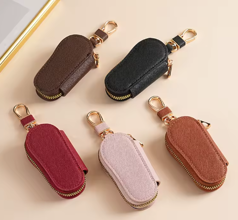 Premium Pebbled Leather Key Fob Pouch - Multi Colors