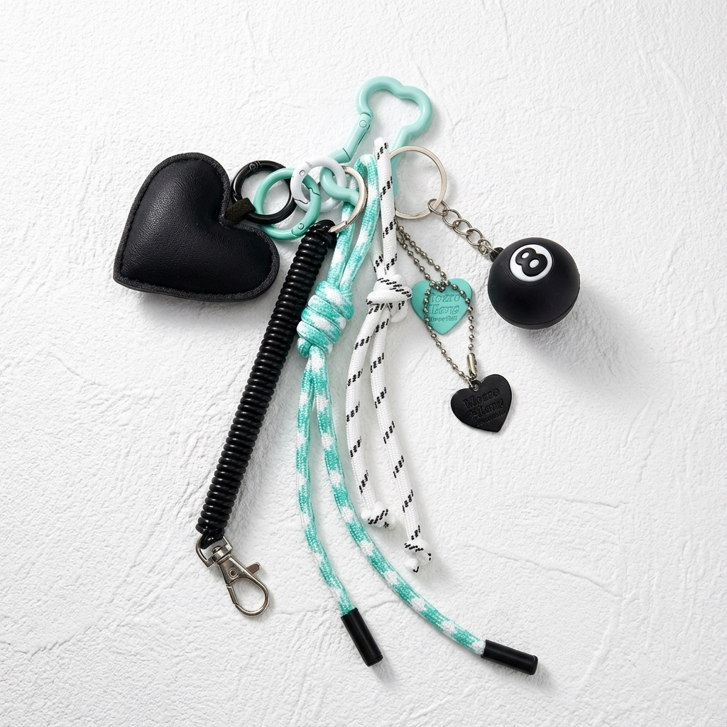 Heartbreak Club: Black & Mint Layered Bag Charm / Keychain