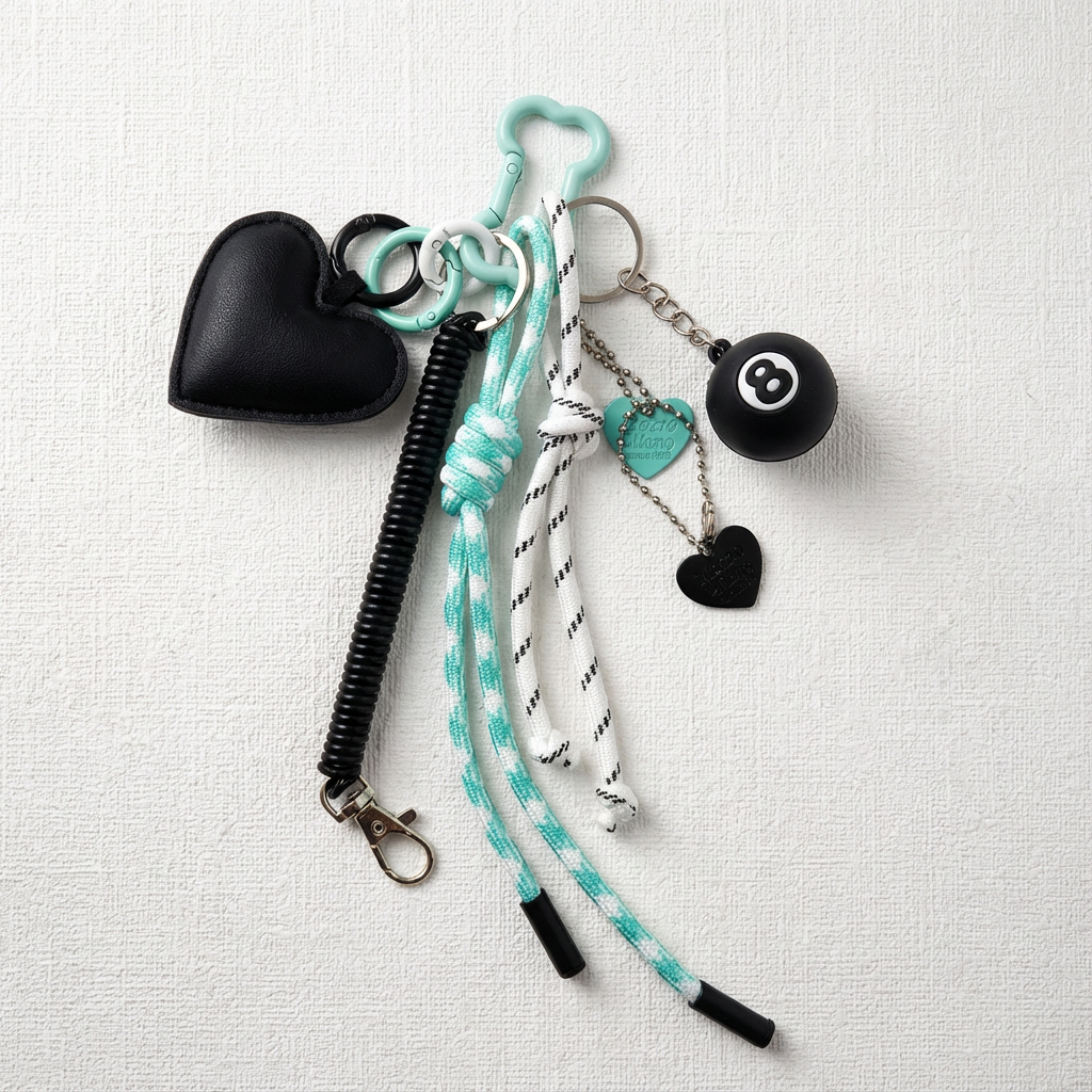Heartbreak Club: Black & Mint Layered Bag Charm / Keychain