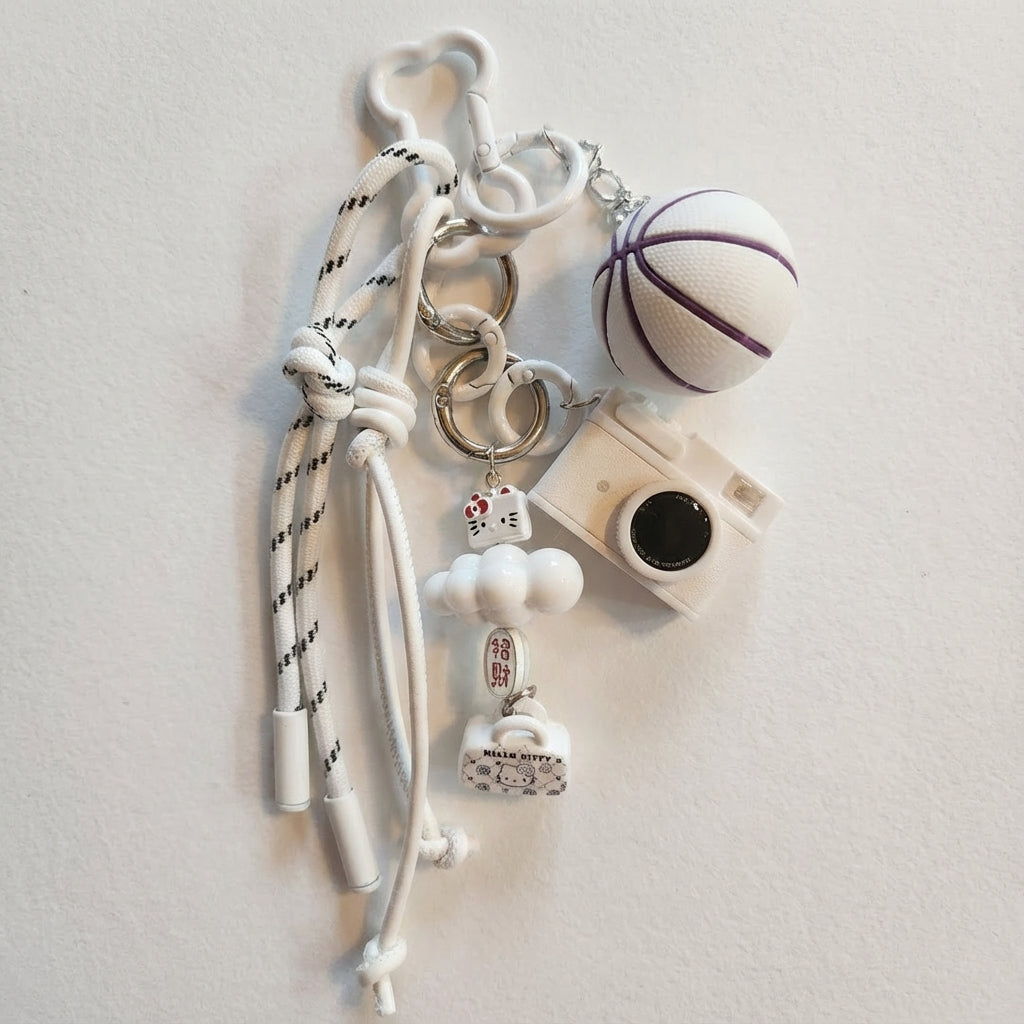 White Sports Fan Bag Charm - Customizable Sports Theme Keychain