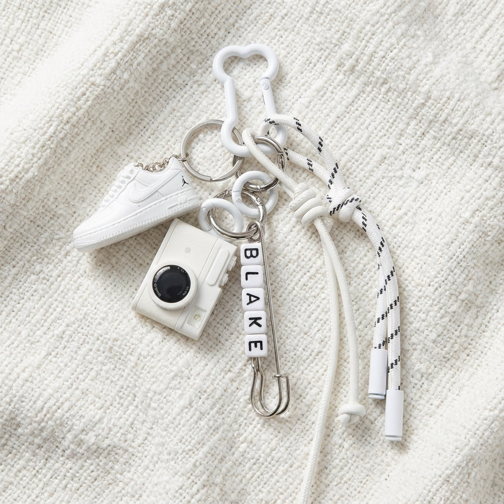 White Sports Fan Bag Charm - Customizable Sports Theme Keychain