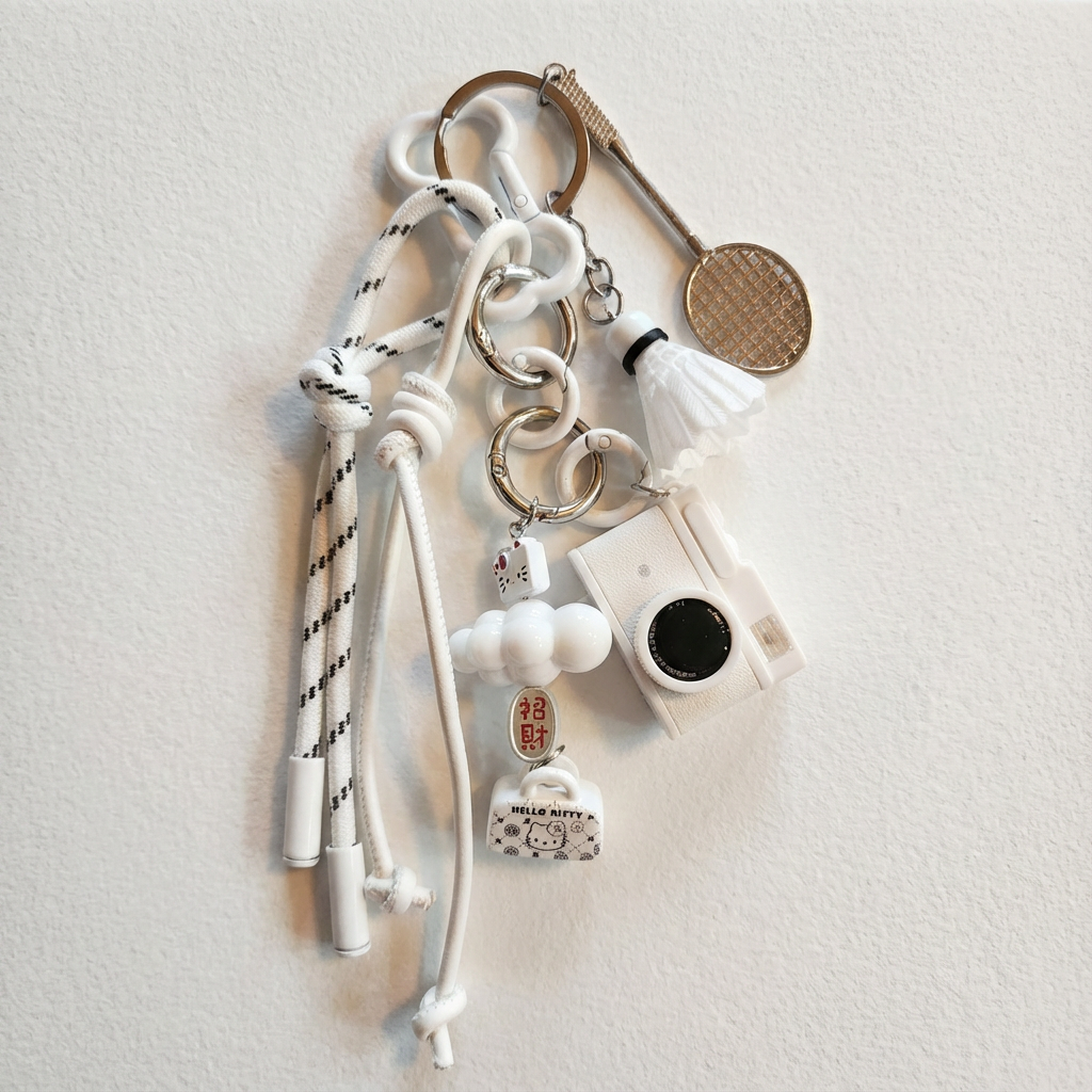 White Sports Fan Bag Charm - Customizable Sports Theme Keychain