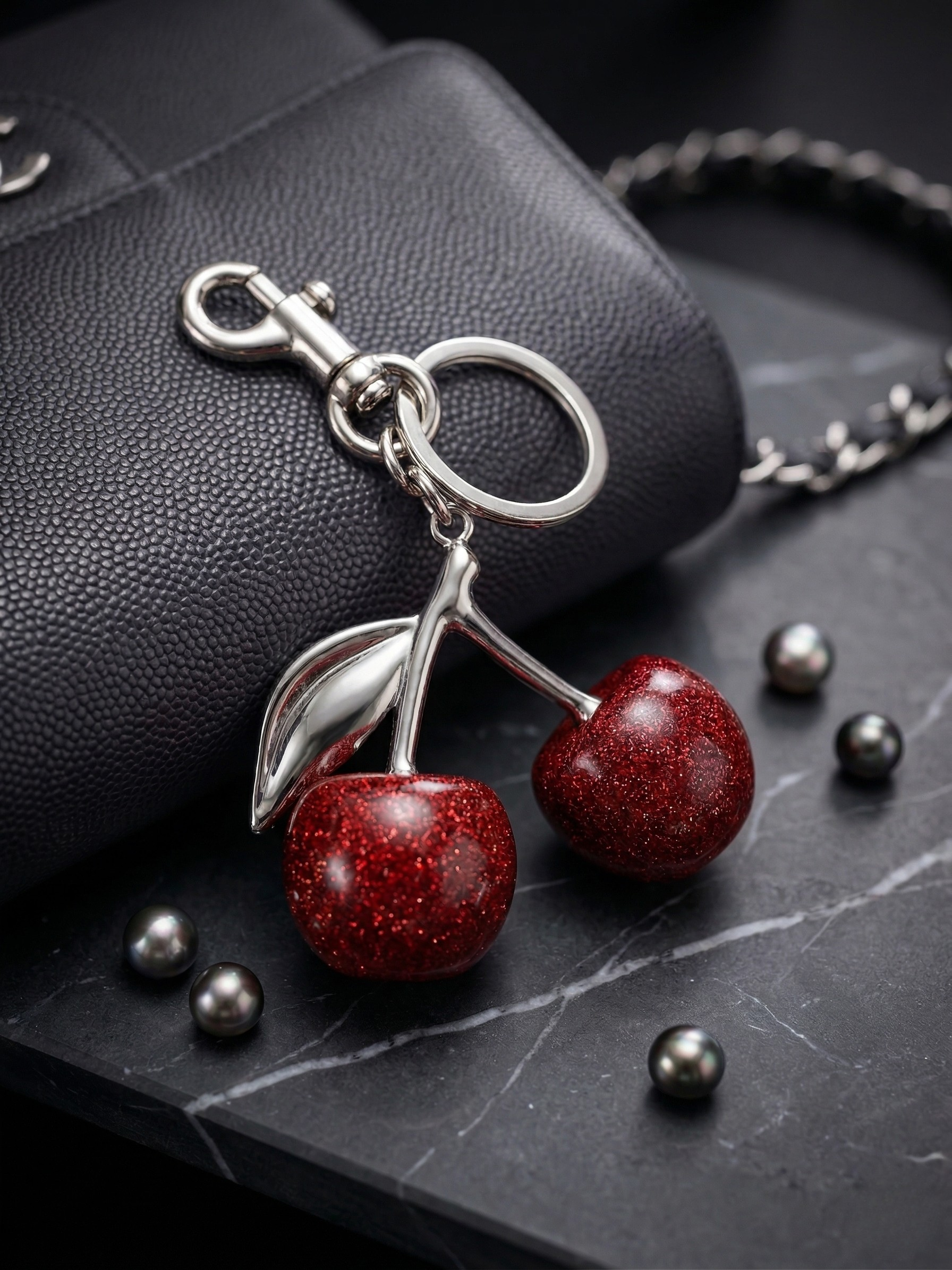 Red Glitter Cherry Charm