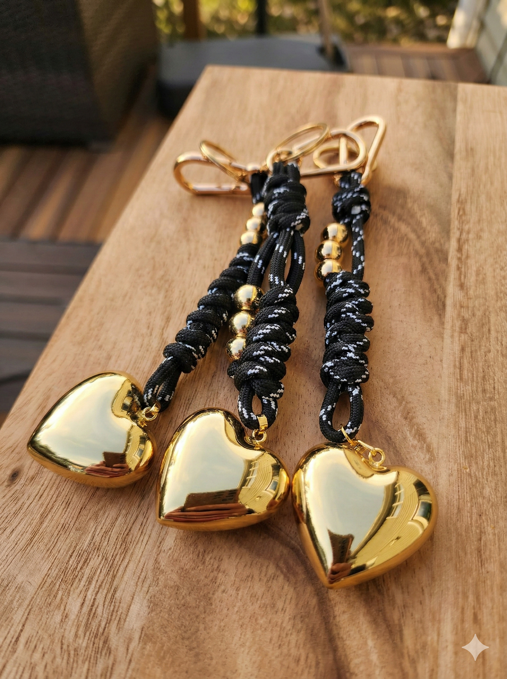 Gold Heart Paracord Keychain & Bag Charm | 3 Unique Styles - Complimentary Engraving