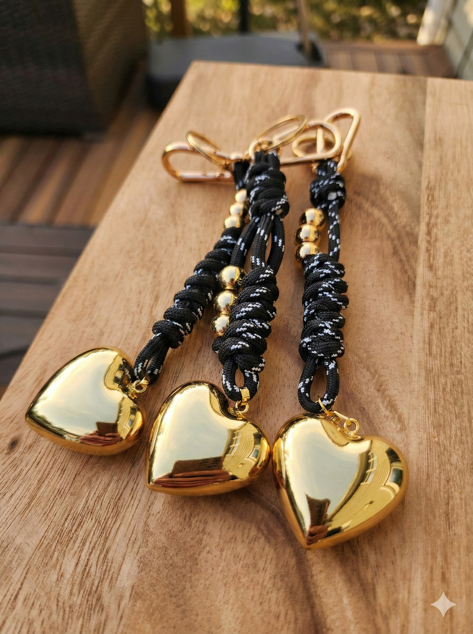 Gold Heart Paracord Keychain & Bag Charm | 3 Unique Styles - Complimentary Engraving