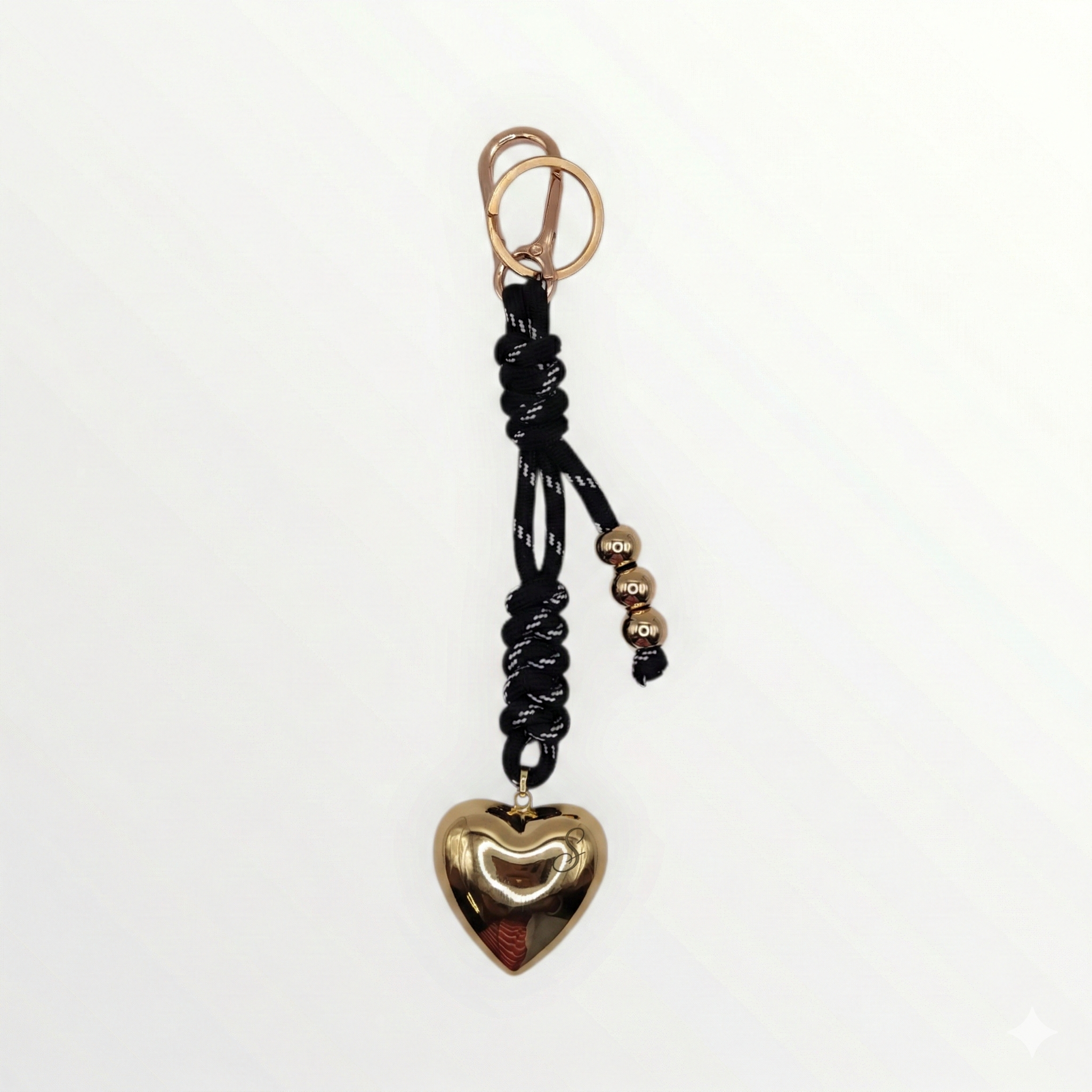 Gold Heart Paracord Keychain & Bag Charm | 3 Unique Styles - Complimentary Engraving