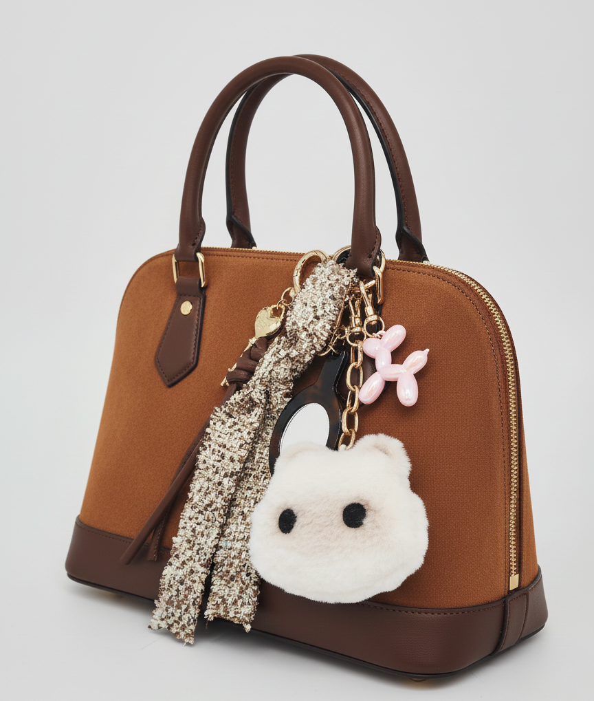 Coquette Bag Charm Stack – Balloon Dog & Plush Cat Keychain Accessory – Y2K Purse Charm
