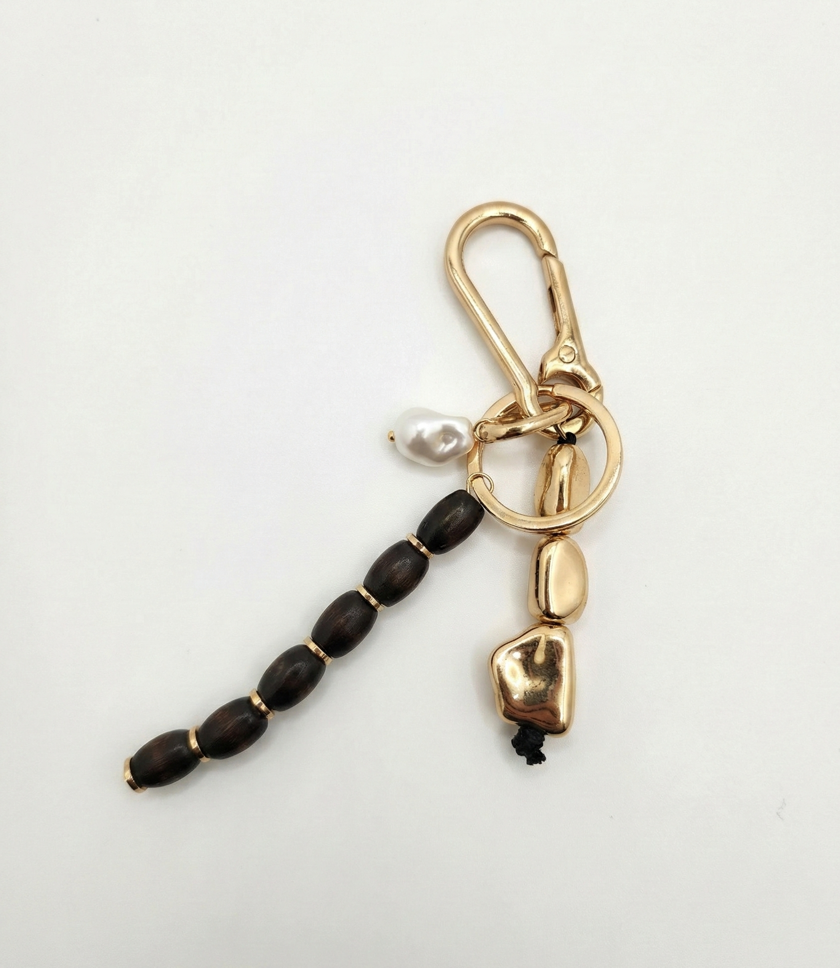 Sculptural Wood & Pearl Keychain