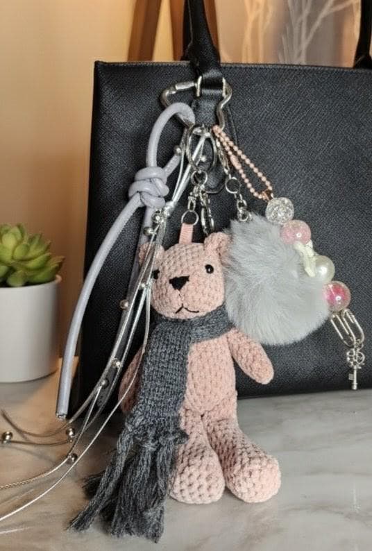 Teddy Bear Bag Charm & Accessory Bundle | Pink Bear Keychain Set