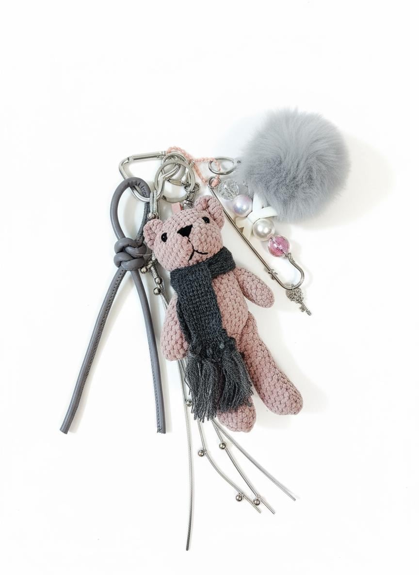 Teddy Bear Bag Charm & Accessory Bundle | Pink Bear Keychain Set