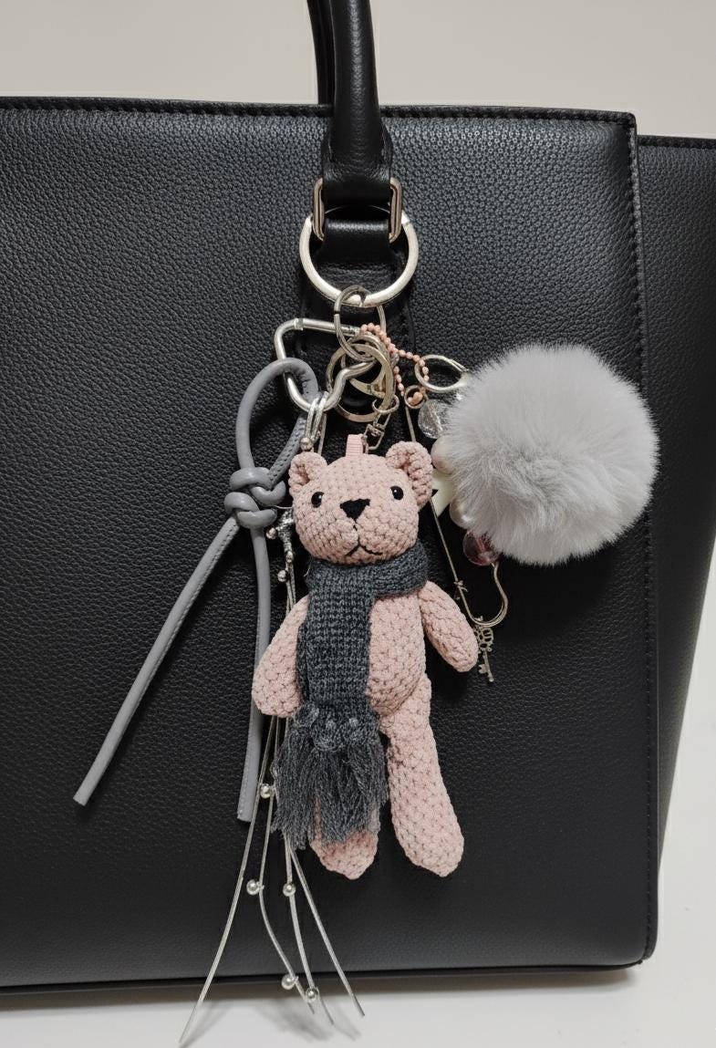 Teddy Bear Bag Charm & Accessory Bundle | Pink Bear Keychain Set