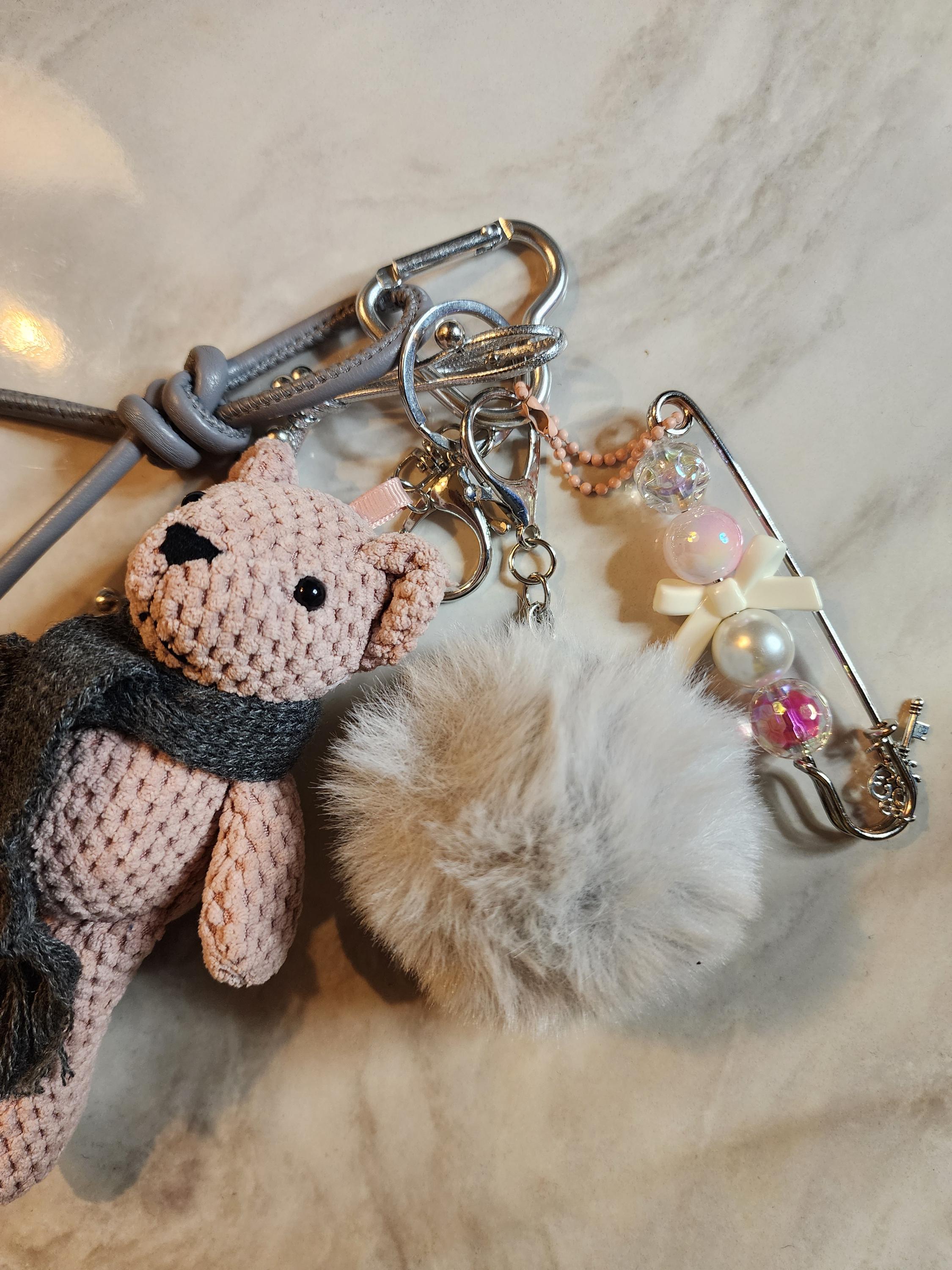 Teddy Bear Bag Charm & Accessory Bundle | Pink Bear Keychain Set