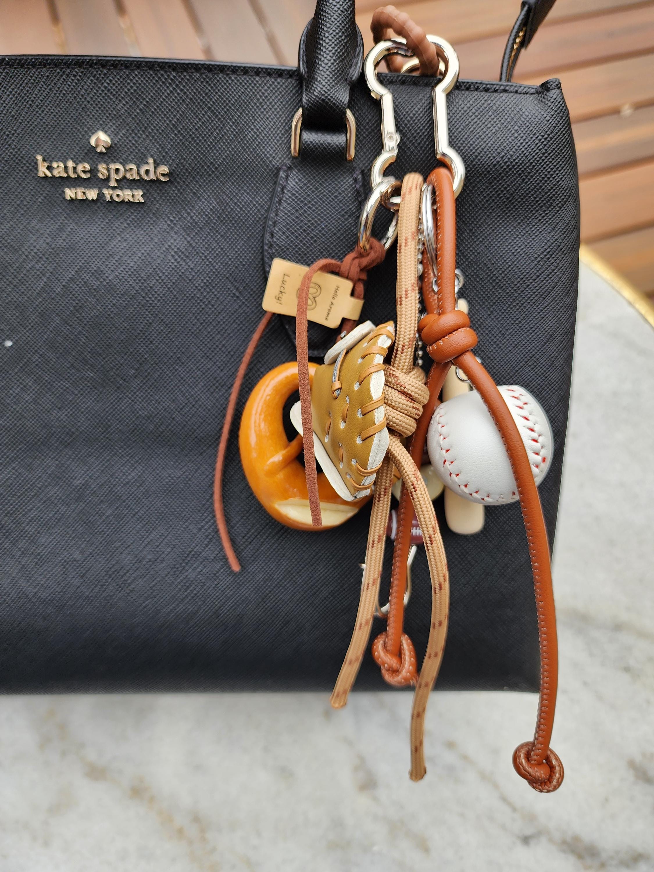 Sports & Snack Lover's Delight Bag Charm - Baseball, Football, and Pretzel Keychain