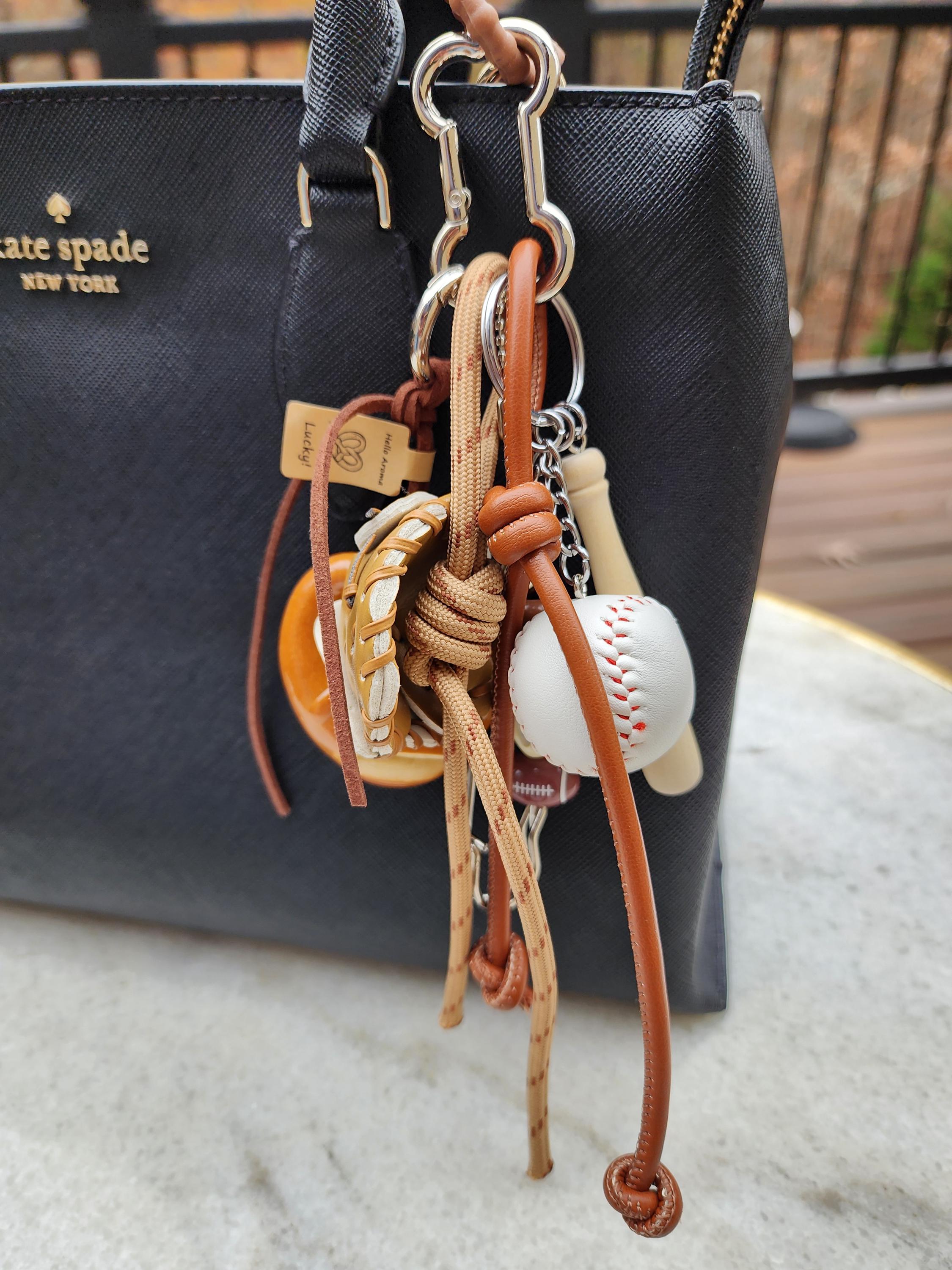 Sports & Snack Lover's Delight Bag Charm - Baseball, Football, and Pretzel Keychain