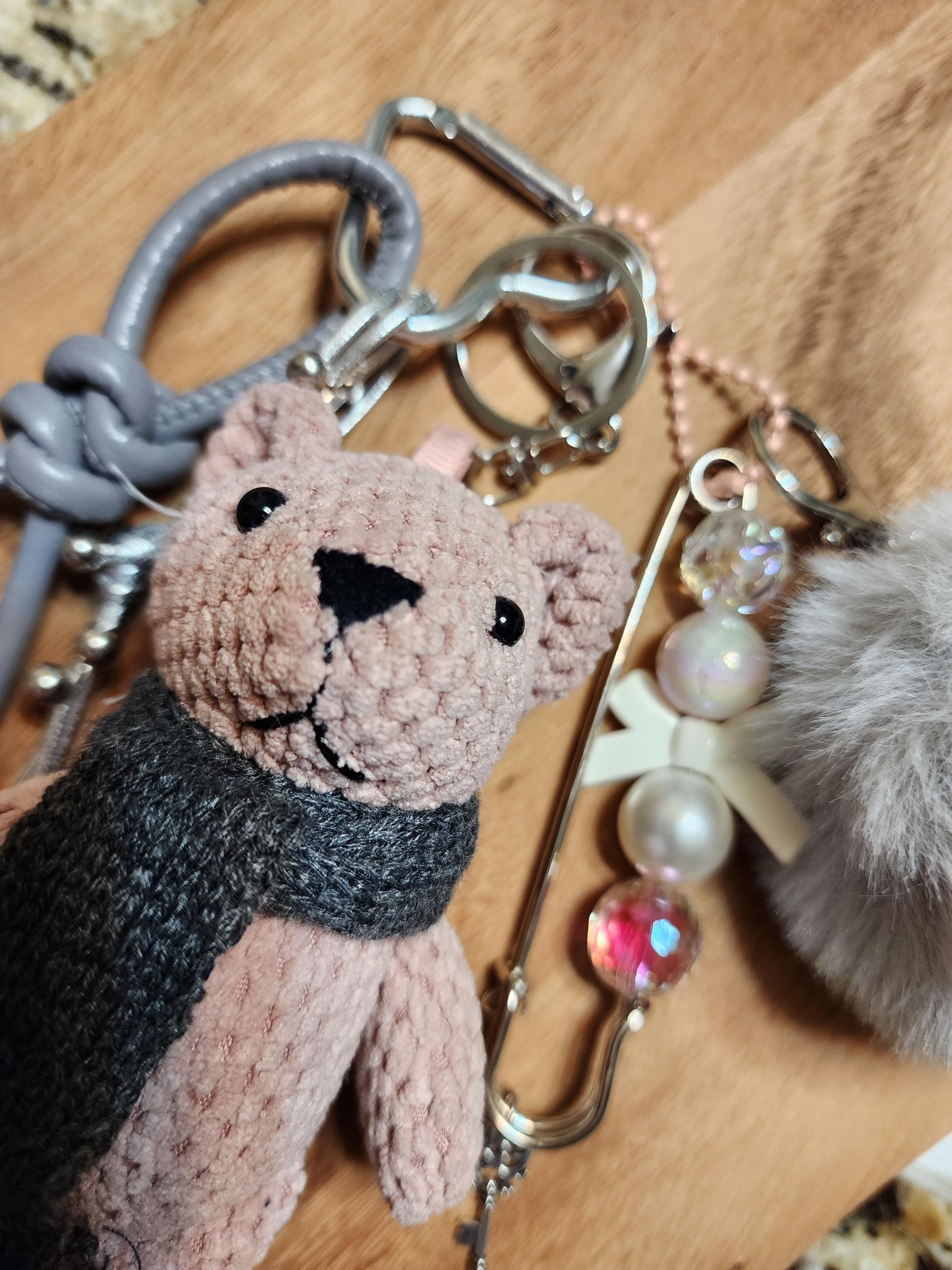 Teddy Bear Bag Charm & Accessory Bundle | Pink Bear Keychain Set