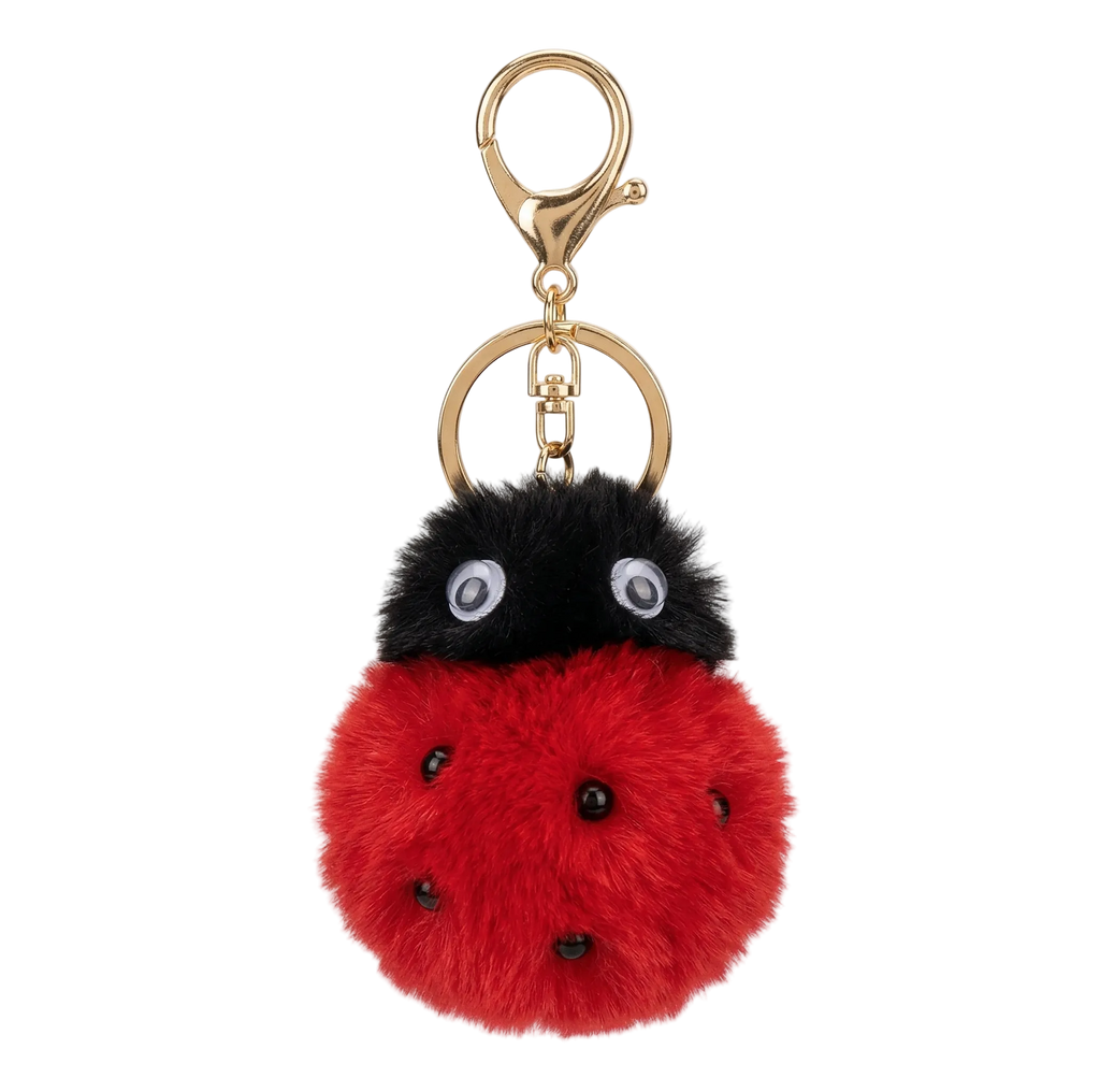 Fluffy Ladybug Pom Pom Bag Charm & Keychain