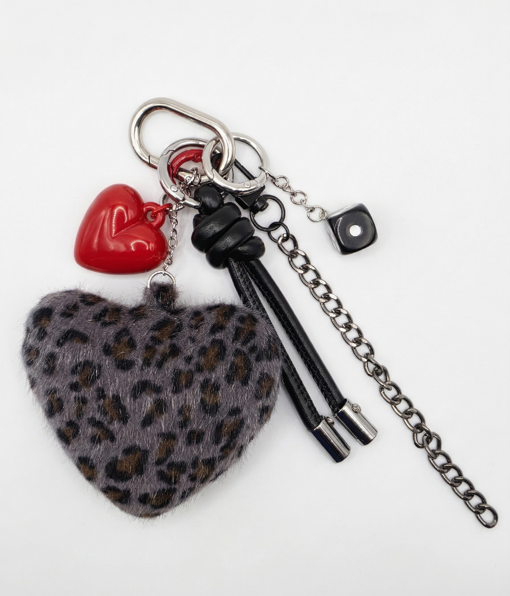 Fluffy Leopard Heart Charm