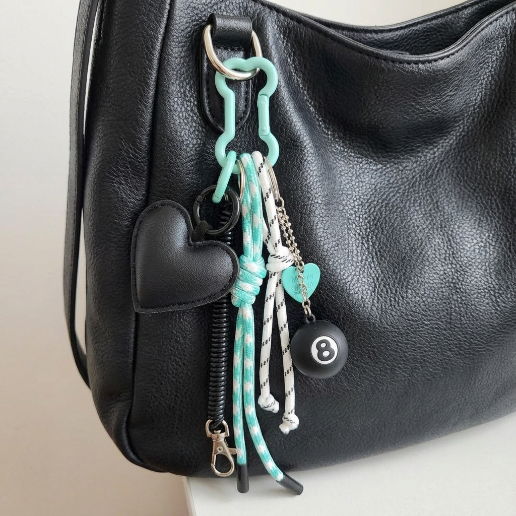 Heartbreak Club: Black & Mint Layered Bag Charm / Keychain