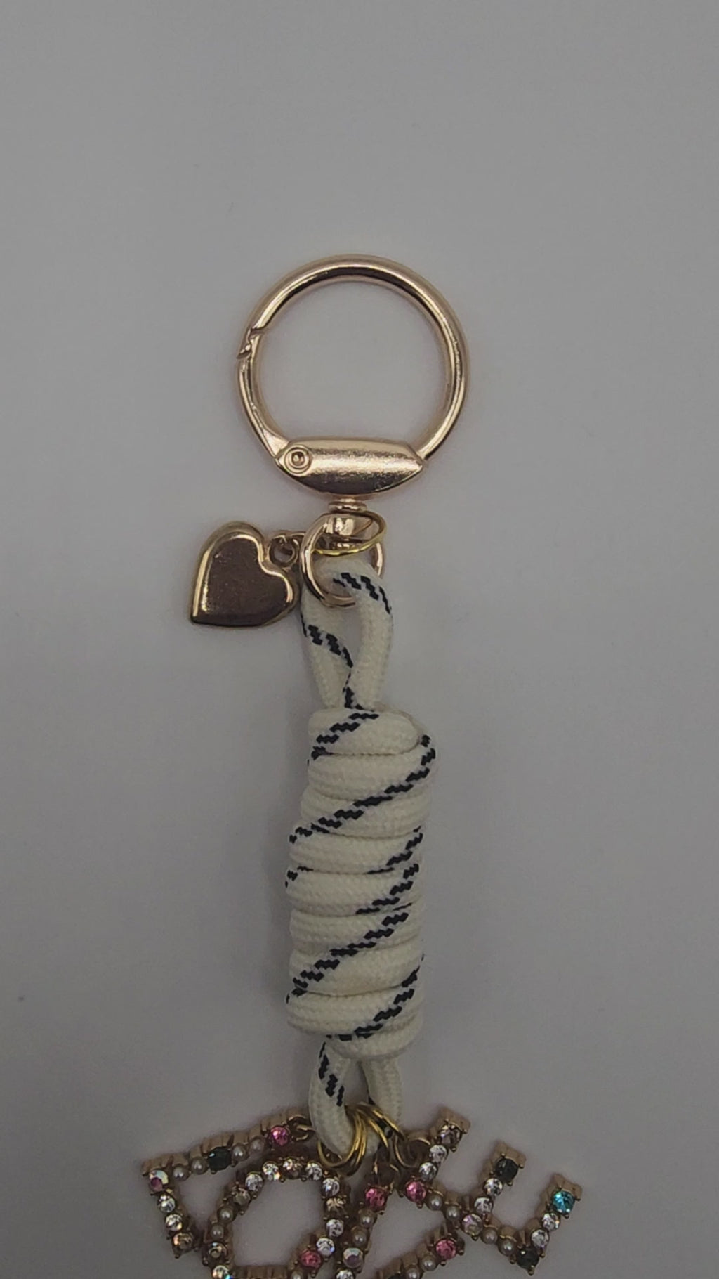 Boho Luxe "LOVE" Bag Charm - Crystal Letter Keychain with Braided Cord & Heart Detail