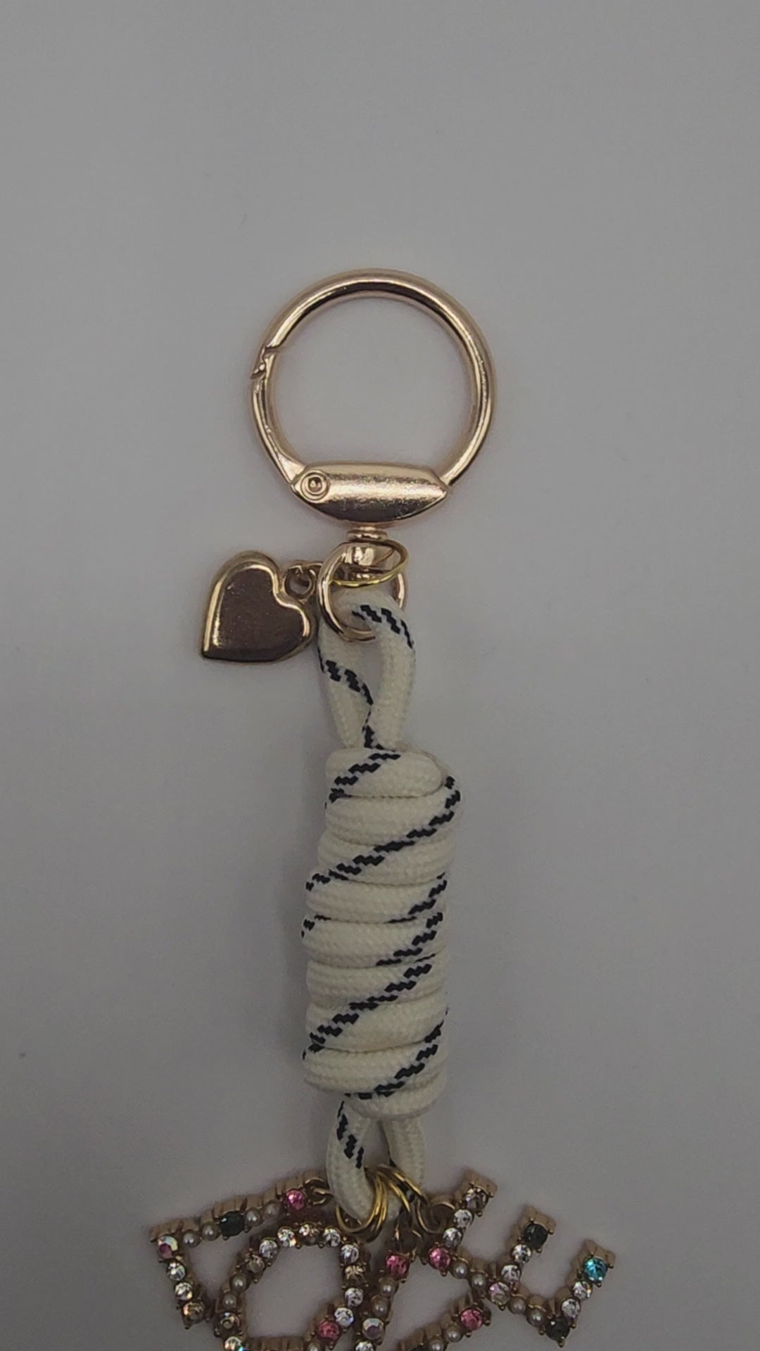 Boho Luxe "LOVE" Bag Charm - Crystal Letter Keychain with Braided Cord & Heart Detail