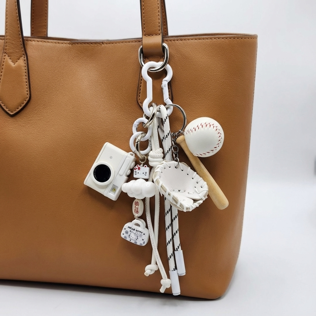 White Sports Fan Bag Charm - Customizable Sports Theme Keychain