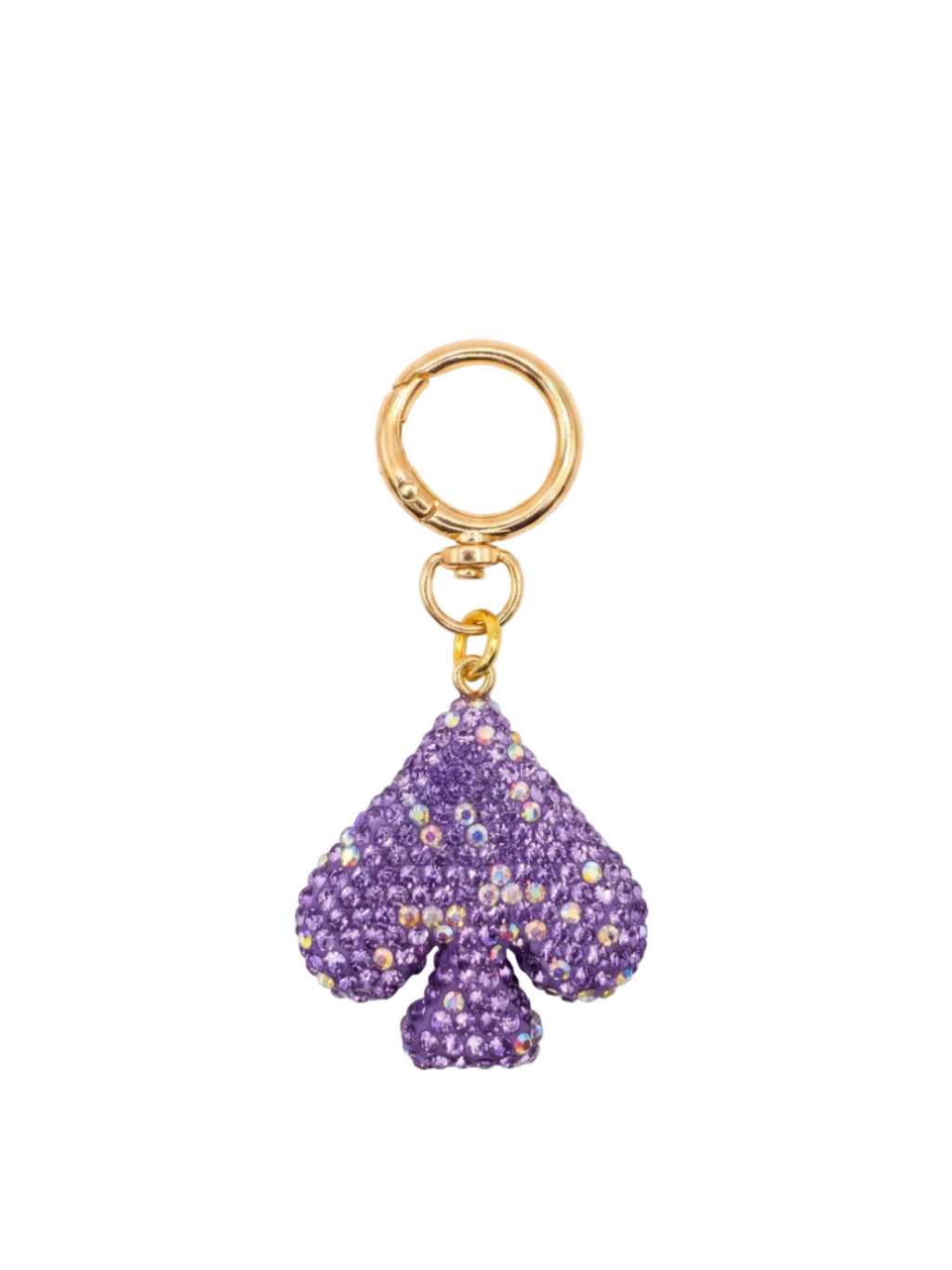 Purple heart-shaped keychain with gold accents on a white background