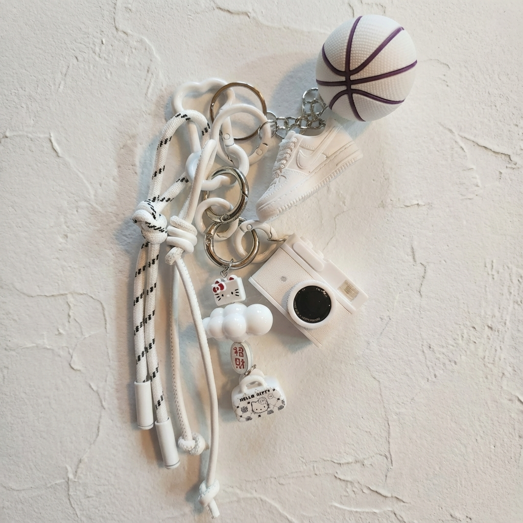 White Sports Fan Bag Charm - Customizable Sports Theme Keychain
