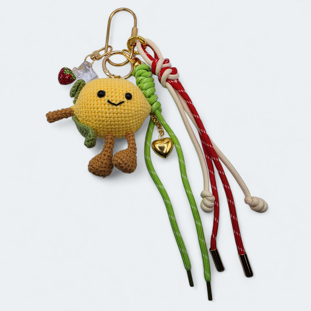 Personalized Strawberry Lemonade Amigurumi & Macrame Bag Charm