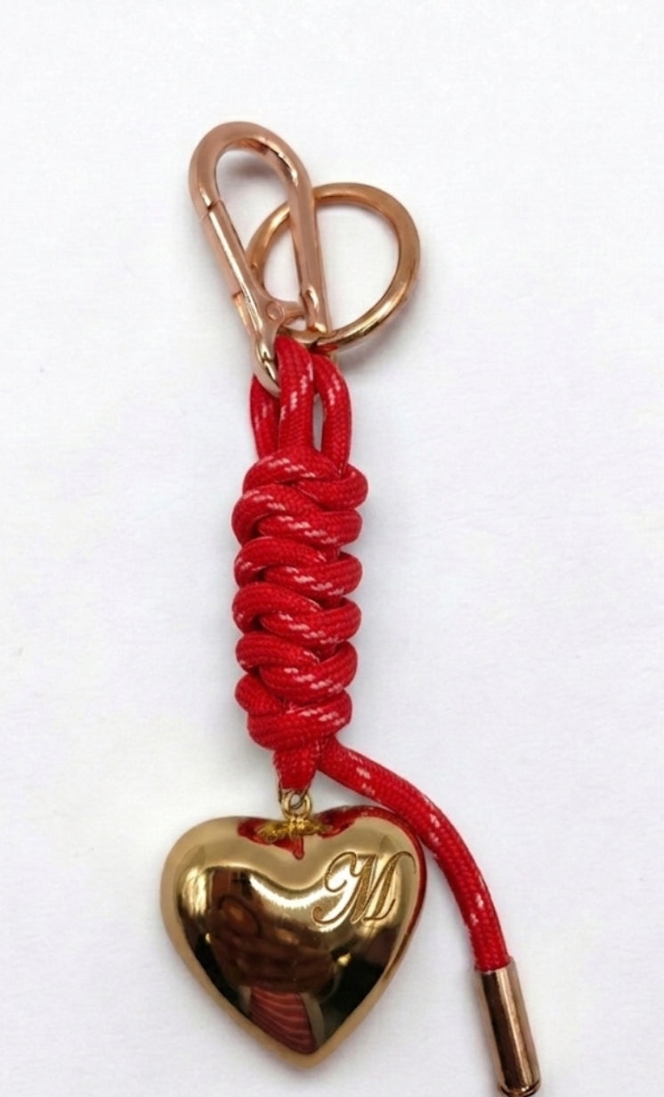 Engraved Gold Heart Monogram Keyring - Paracord and Rose Gold Hardware