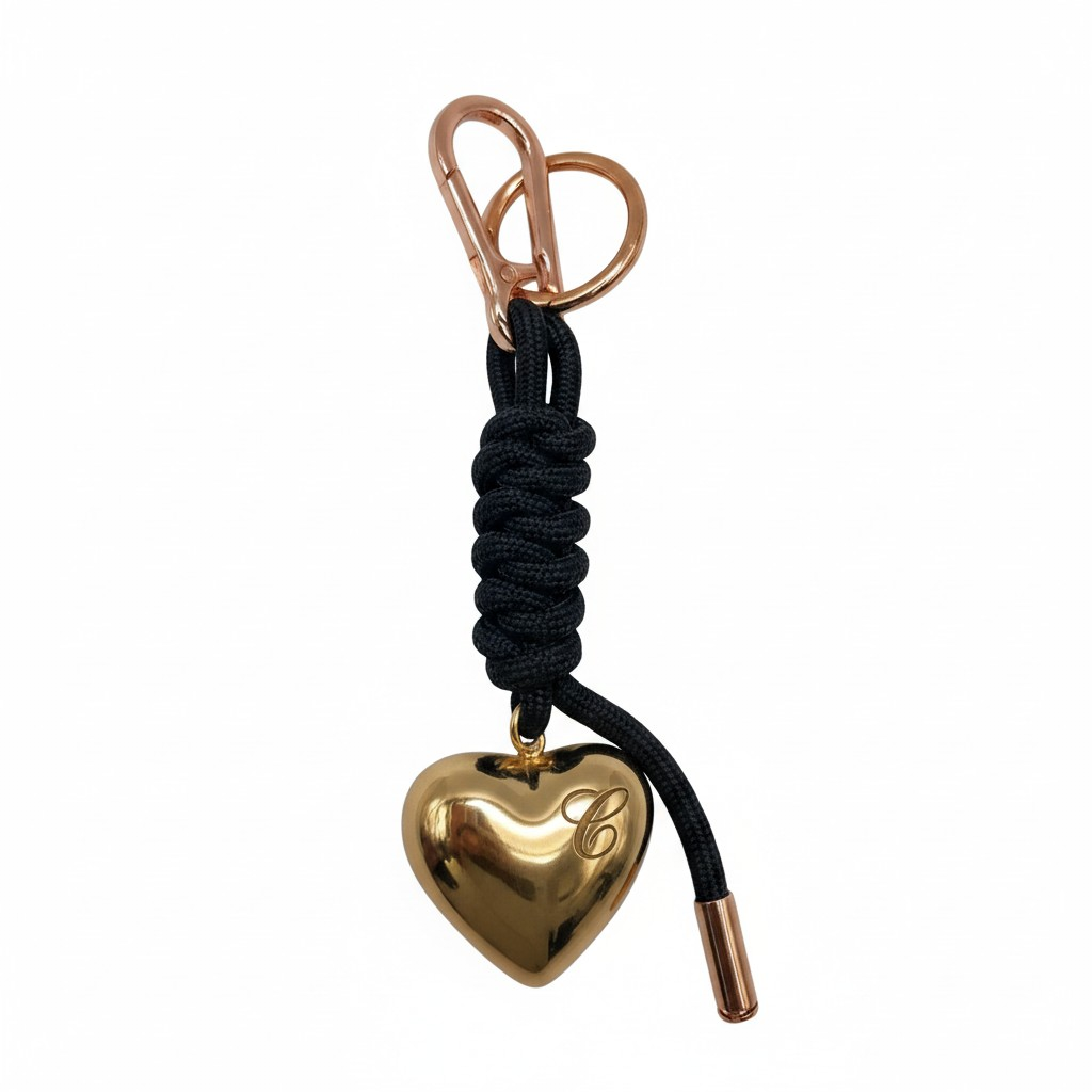 Engraved Gold Heart Monogram Keyring - Paracord and Rose Gold Hardware