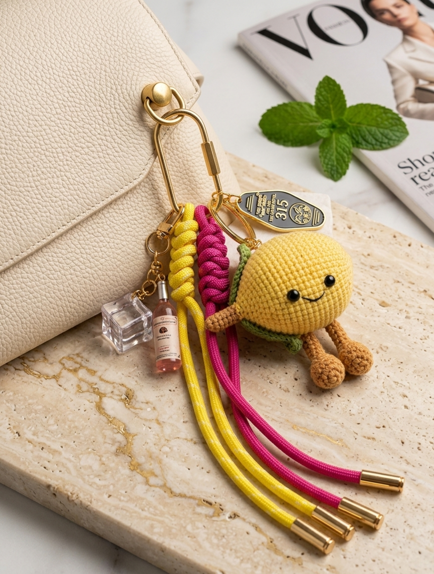 Twisted Lemonade Amigurumi & Macrame Bag Charm | Handcrafted Cocktail Vibe for Your Tote