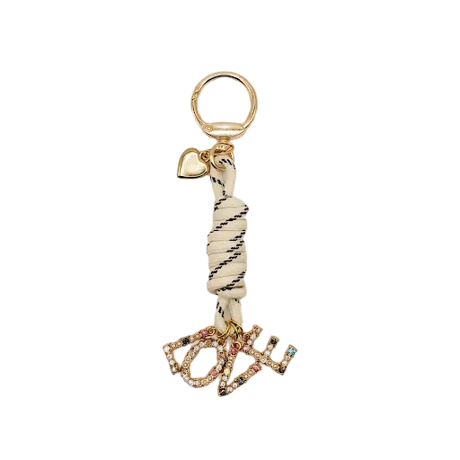 Boho Luxe "LOVE" Bag Charm - Crystal Letter Keychain with Braided Cord & Heart Detail