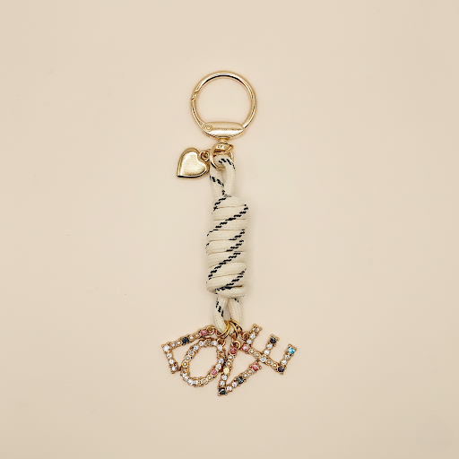 Boho Luxe "LOVE" Bag Charm - Crystal Letter Keychain with Braided Cord & Heart Detail