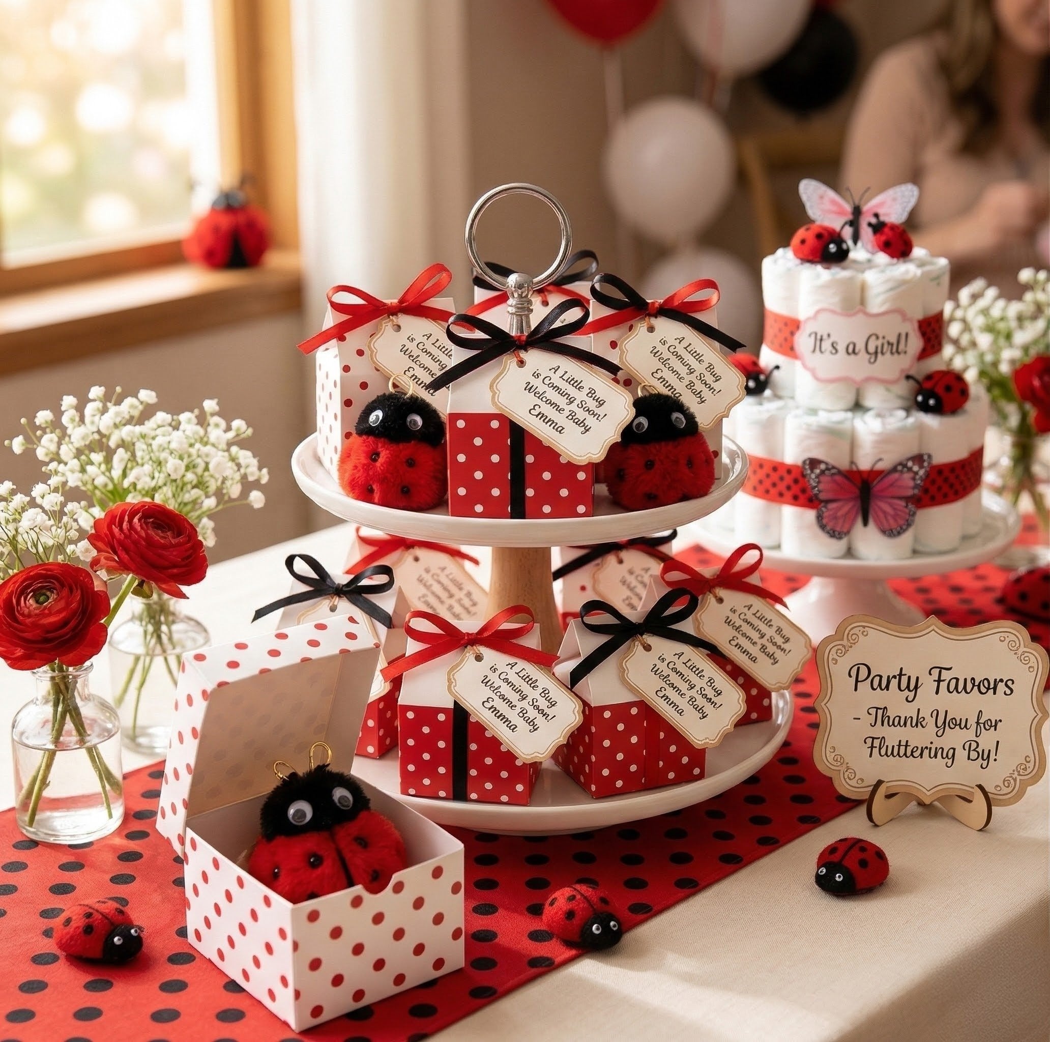 Fluffy Ladybug Pom Pom Bag Charm & Keychain