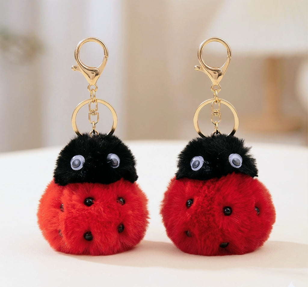 Fluffy Ladybug Pom Pom Bag Charm & Keychain
