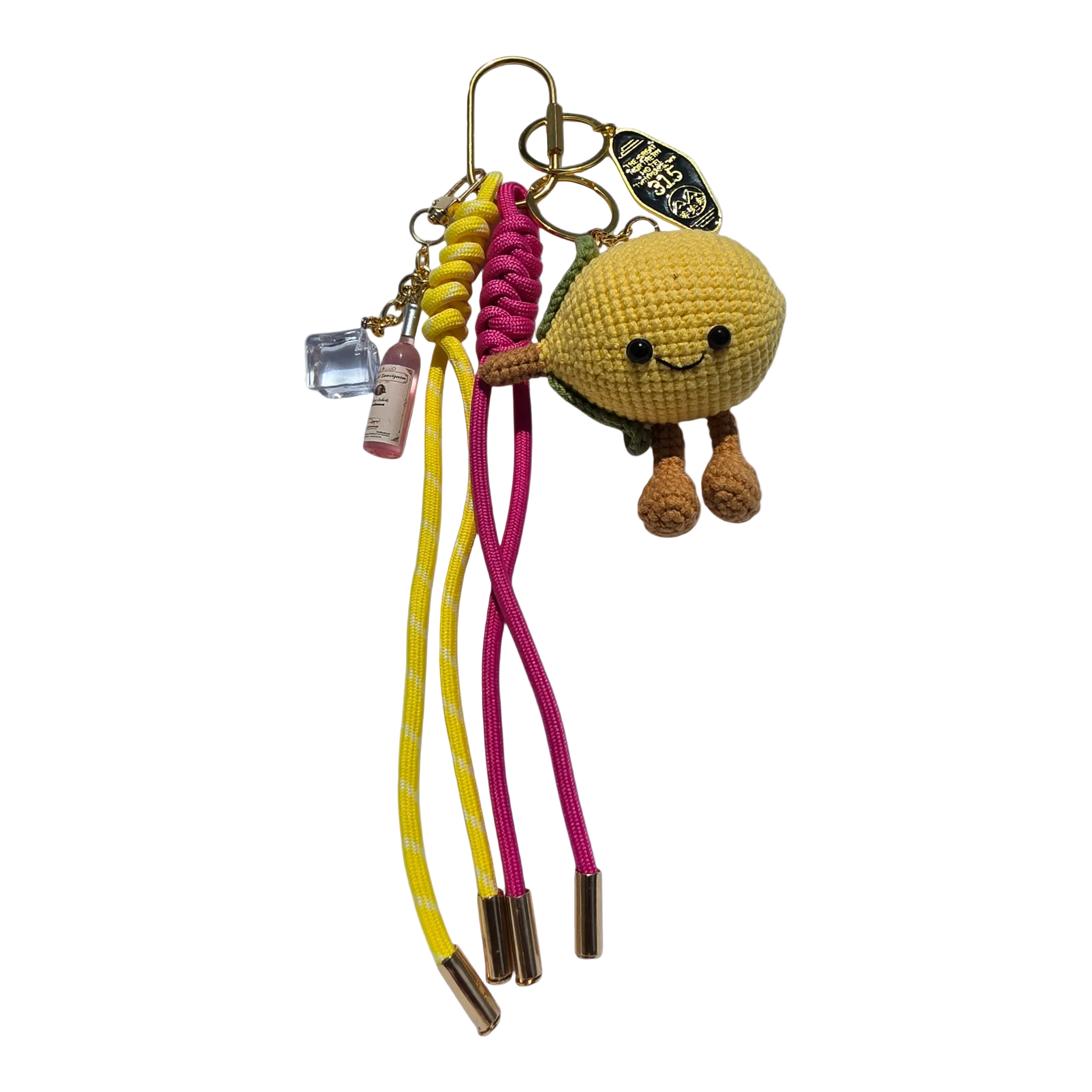 Twisted Lemonade Amigurumi & Macrame Bag Charm | Handcrafted Cocktail Vibe for Your Tote