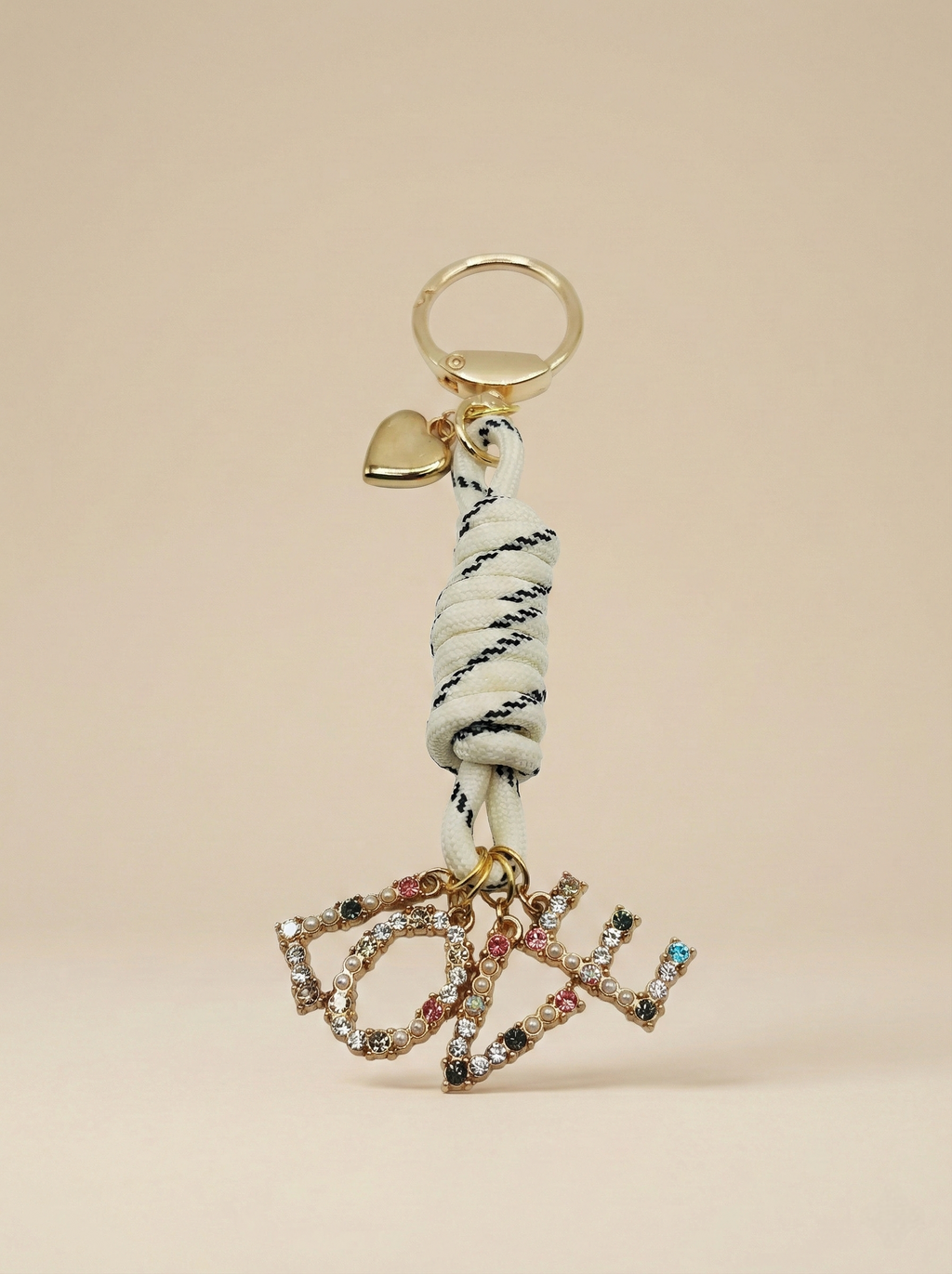 Boho Luxe "LOVE" Bag Charm - Crystal Letter Keychain with Braided Cord & Heart Detail