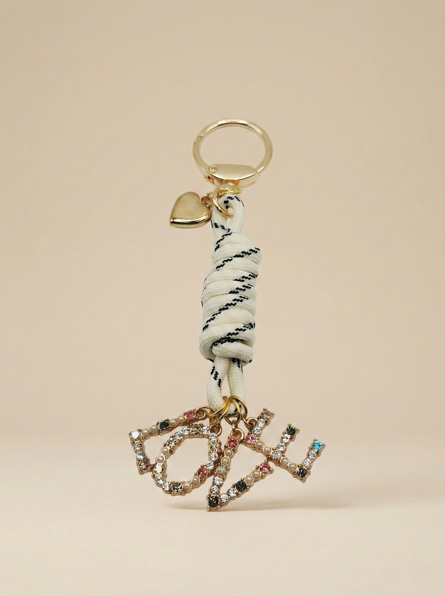 Boho Luxe "LOVE" Bag Charm - Crystal Letter Keychain with Braided Cord & Heart Detail